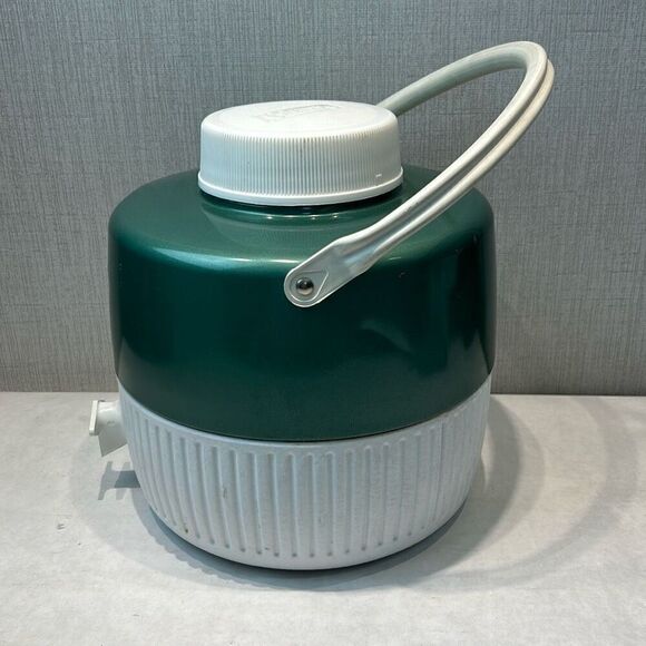 Vtg Coleman Water Jug Cooler Drink Dispenser Green White Round 1970s 1 Gallon - Picture 5 of 13